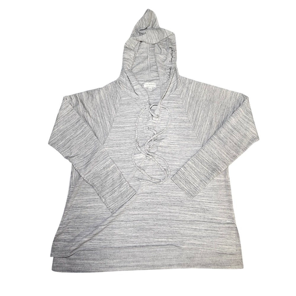 Lucky Brand Womens Grey Space Dye Lace Up Hoodie Celebrate Everything Size Large